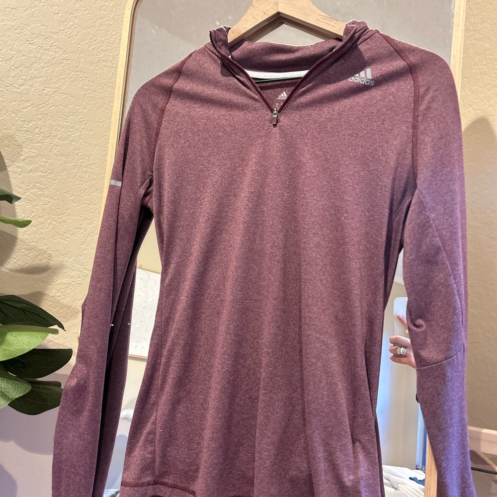 Adidas Maroon Quarter-Zip Hoodie